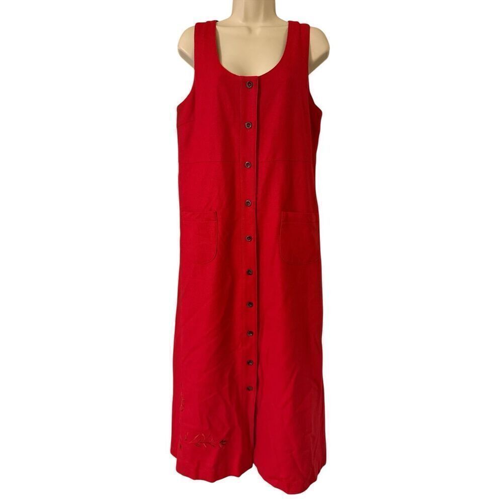 Vintage Harve Benard Red Wool Blend Button Down Embroidered Sheath Dress size 10
